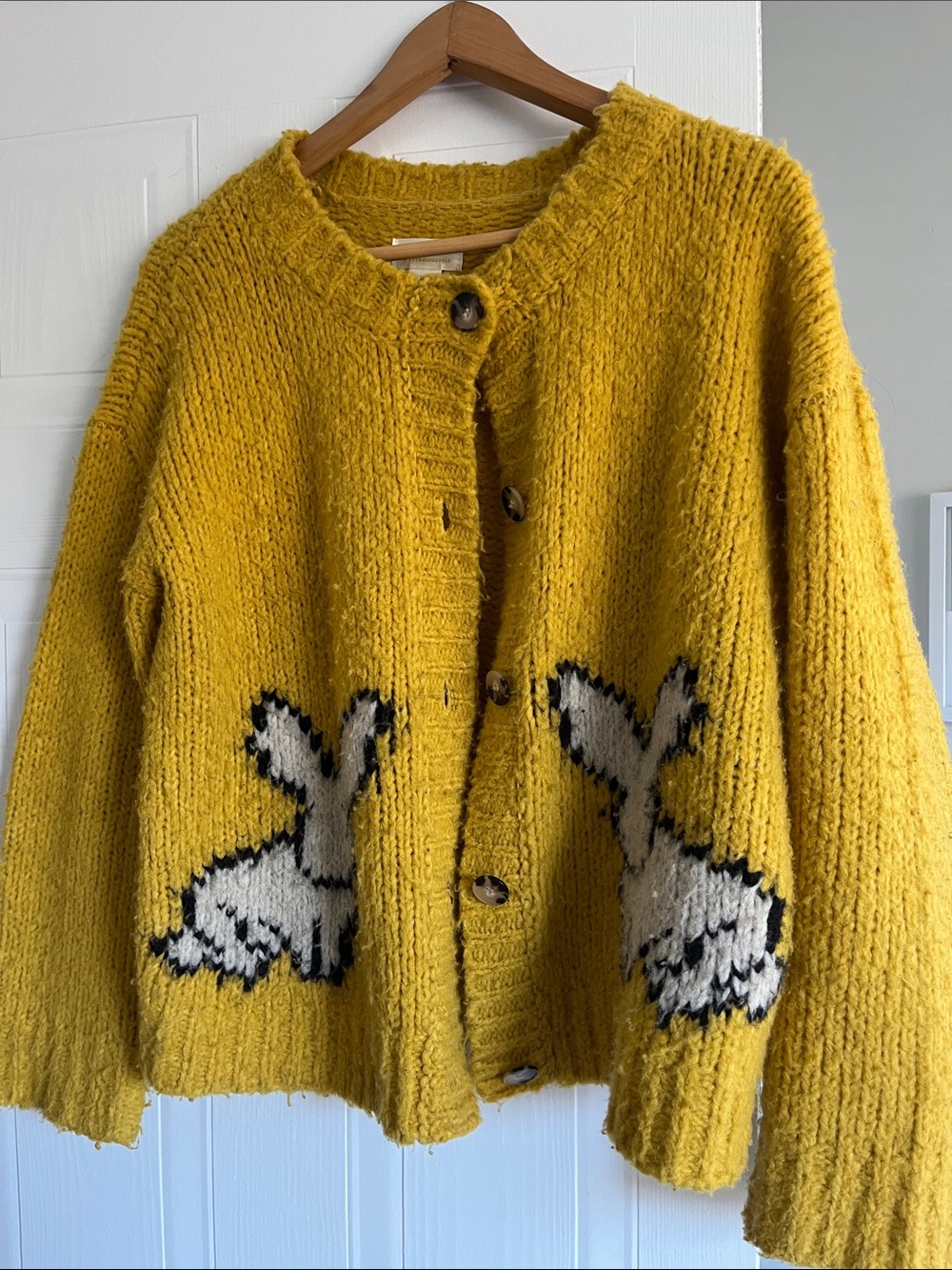 Maeve Mustard Yellow Bunny-Graphic Button Cardigan